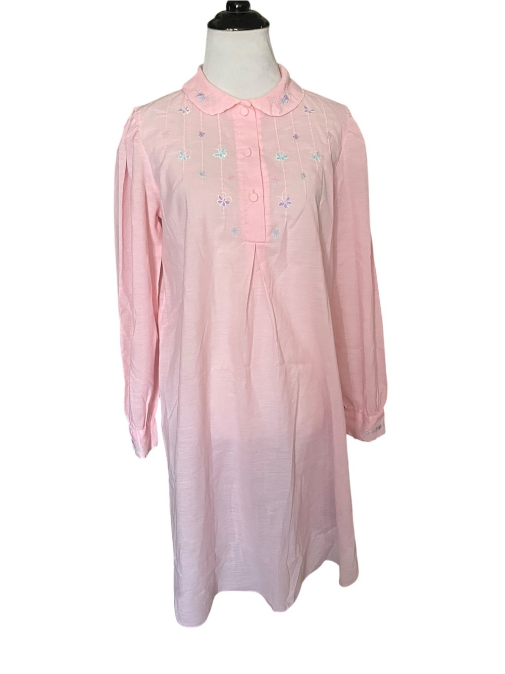 Vintage Jodie Arden Pink Embroidered Sleep Shirt Nightgown Cottagecore SZ S